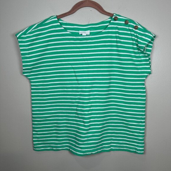 J. Jill Boxy Top Shirt Size Medium Green Terry Cloth Short Sleeve Crewneck - Picture 1 of 7